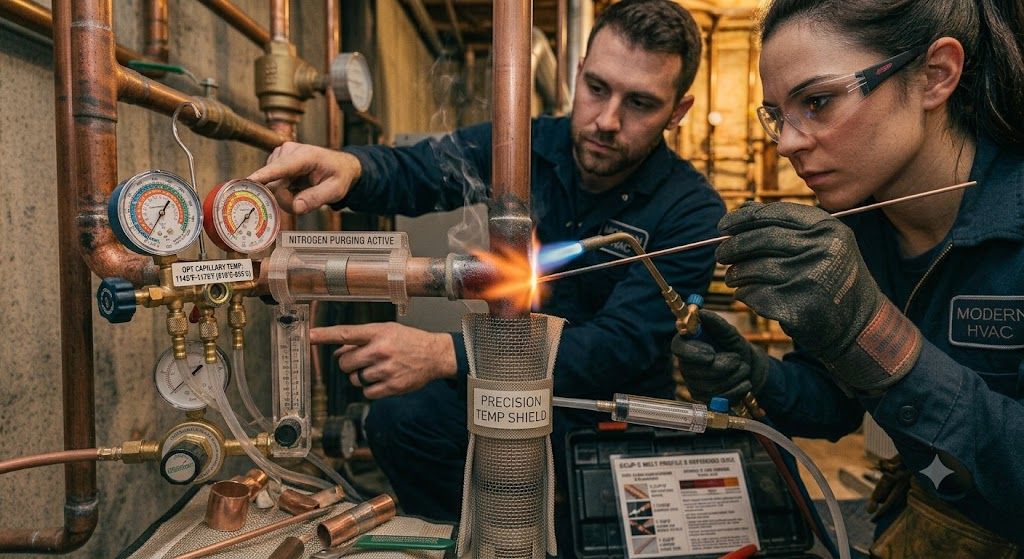 copper joint brazing temperature control HVAC