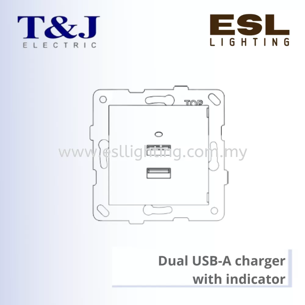 T&J LAVINA"95" SERIES Dual USB-A charger with indicator - JC8332LUSB-W-LWH / JC8332LUSB-W-LBL / JC8332LUSB-W-LGR / JC8332LUSB-W-LAL / JC8332LUSB-W-LLA / JC8332LUSB-W-LIV / JC8332LUSB-W-LBR / JC8332LUSB-W-LBE / JC8332LUSB-W-LTP / JC8332LUSB-W-LSI