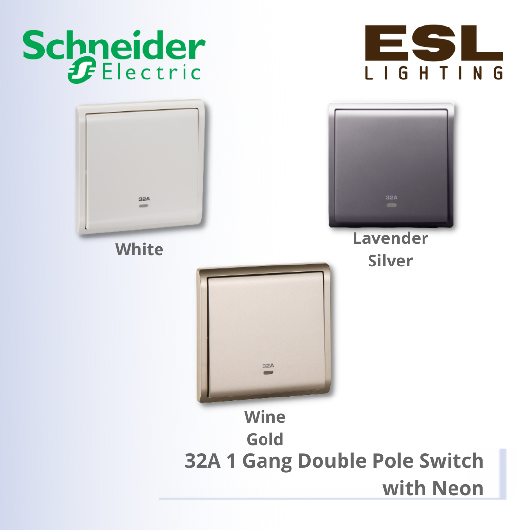 [DISCONTINUE] SCHNEIDER Pieno 32A 1 Gang Double Pole Switch with Neon - E8231D32N_WE_G11 E8231D32N_LS_G11 E8231D32N_WG_G11