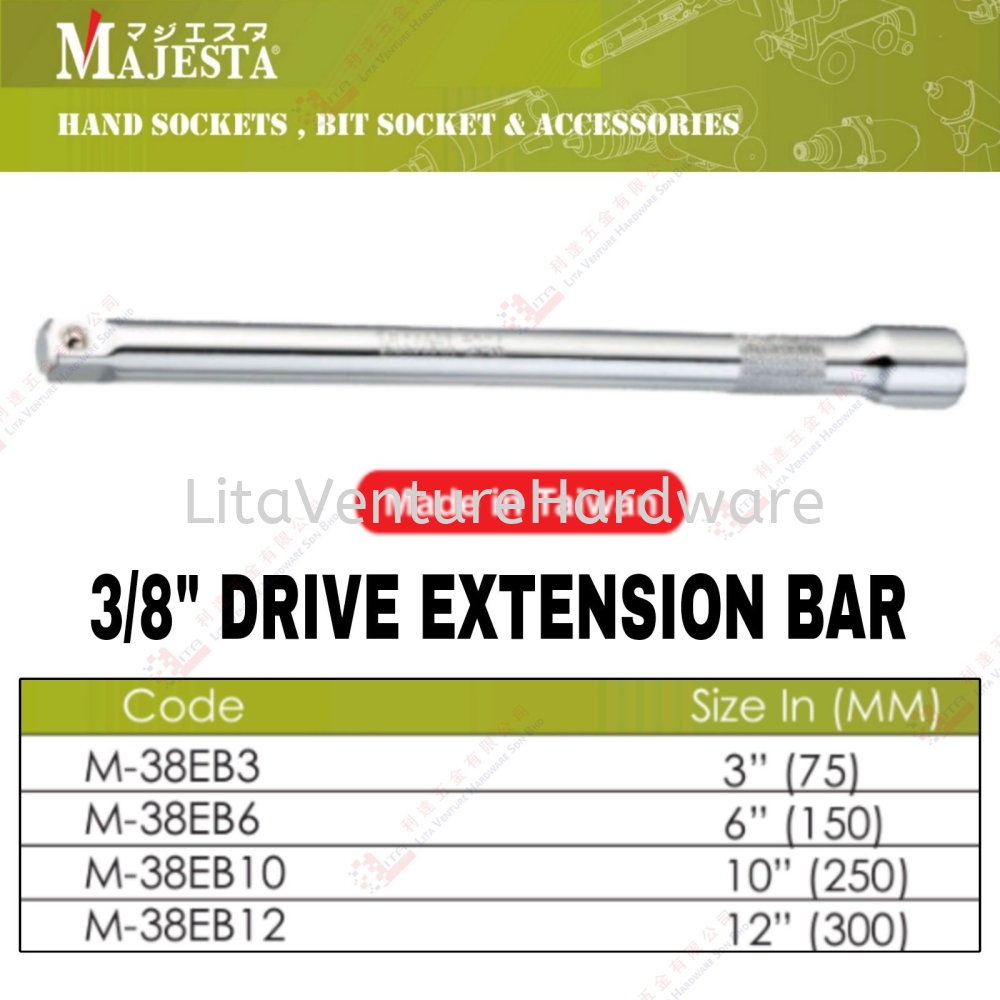 MAJESTA BRAND 3/8'' DRIVE EXTENSION BAR - M38EB3 M38EB6 M38EB10 M38EB12