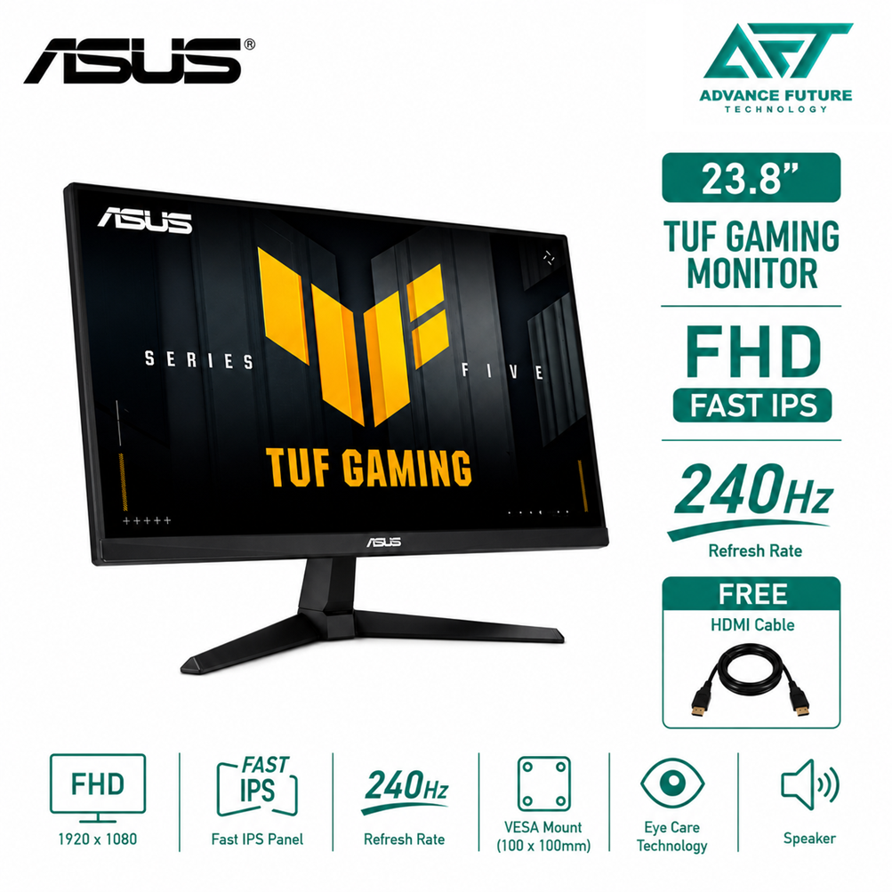 Asus TUF VG249QM5A 23.8'' FHD Fast IPS 240Hz Gaming Monitor ( Speaker, 2x HDMI, DP, Audio, 3 Years Warranty )