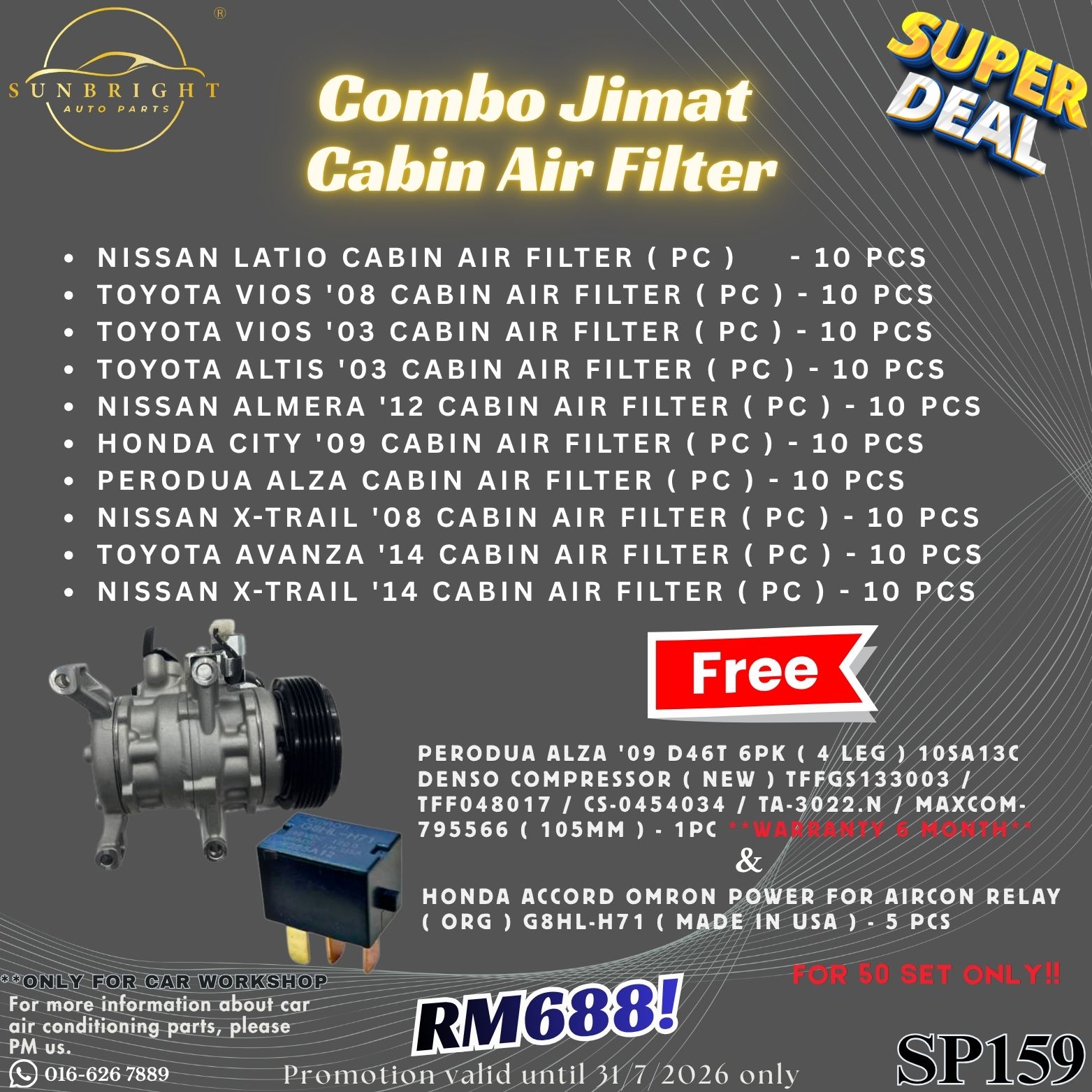 SP159 - ⚡❄️ Combo Jimat Cabin Air Filter