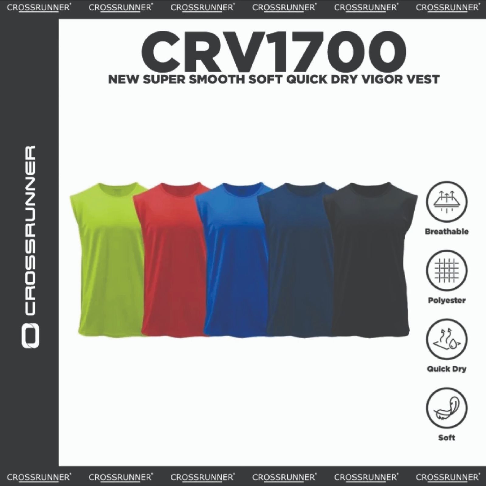 CROSSRUNNER Jacquard Pique Vigor Vest Singlet Unisex Round Neck Sleeveless Jersey T-Shirt CRV1700