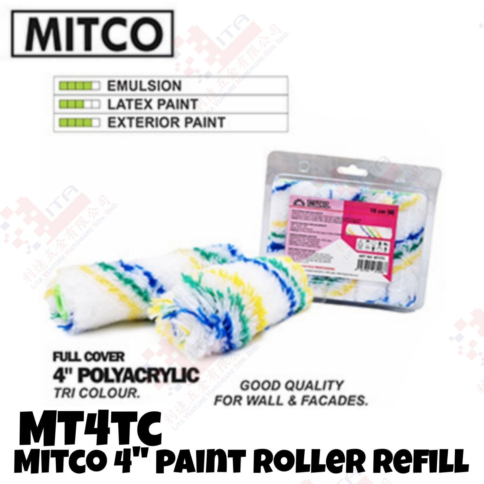 MITCO BRAND 4'' PAINT ROLLER REFILL - MT4TC