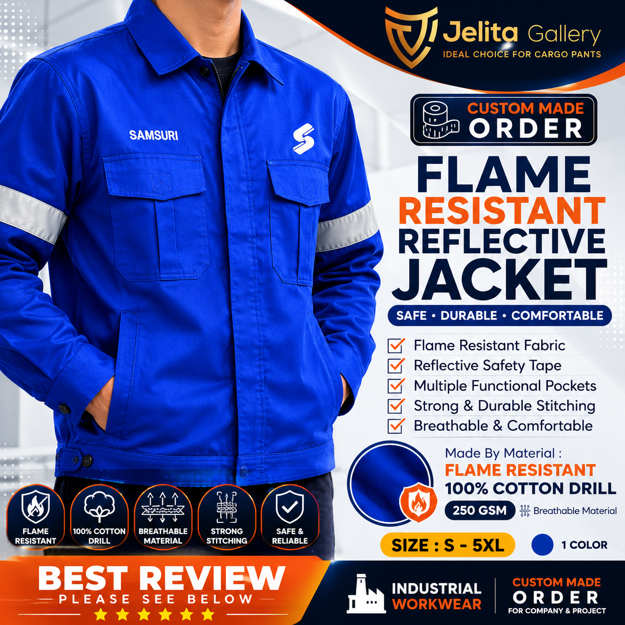 Industrial Reflector Jacket Flame Resistant Cotton Drill