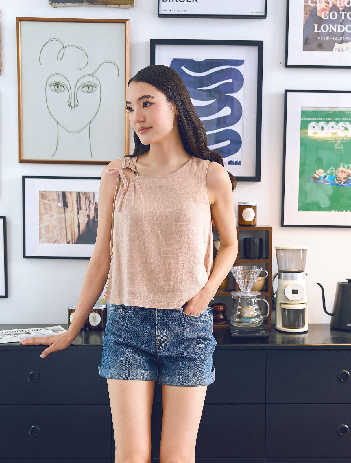 Grace Ribbon Cotton Linen Top