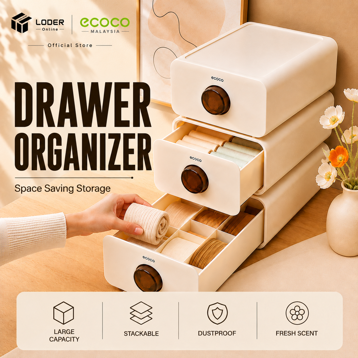 LODER ECOCO Aromatic Storage Box Underwear Organizer Socks Organizer Bra Storage Box Drawer Divider Wardrobe Organizer