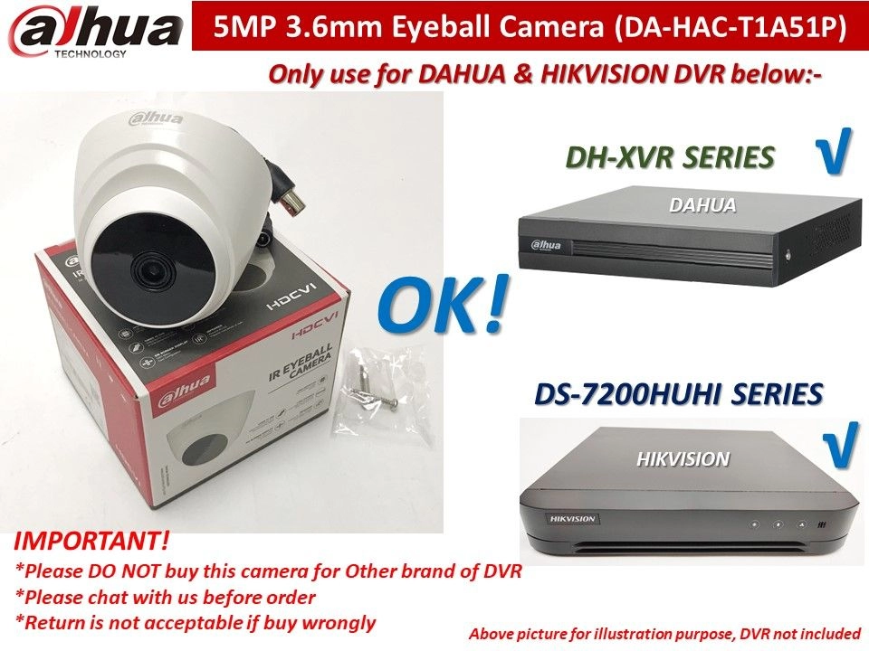 DAHUA 5MP Dome Camera (HAC-T1A51P) 3.6mm HDCVI IR Eyeball CCTV Camera