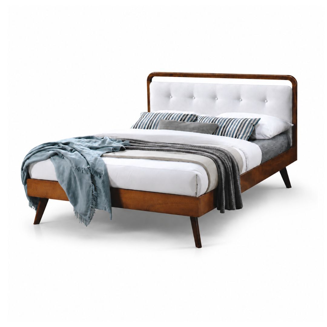 Modern Bedframe with Grey Fabric Headboard