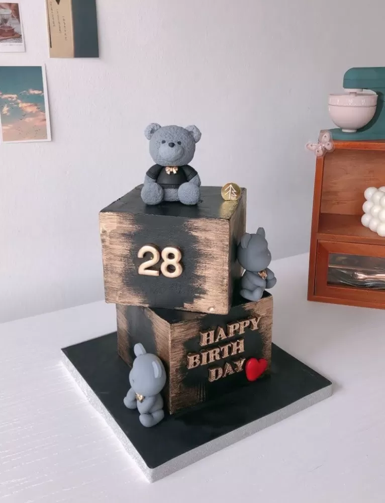 Black Gold Bear Cake 2 Tier