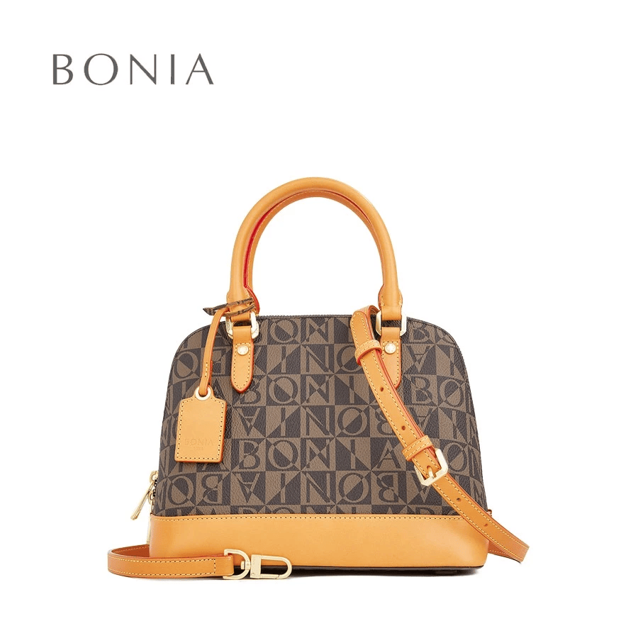 Bonia Monogram Brown Small Satchel Bag