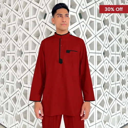 Baju Melayu Kurta Nagoya Sepasang (KR)  Red