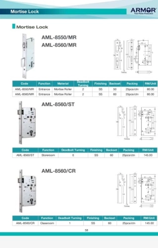 AML8560 mortise sash lock