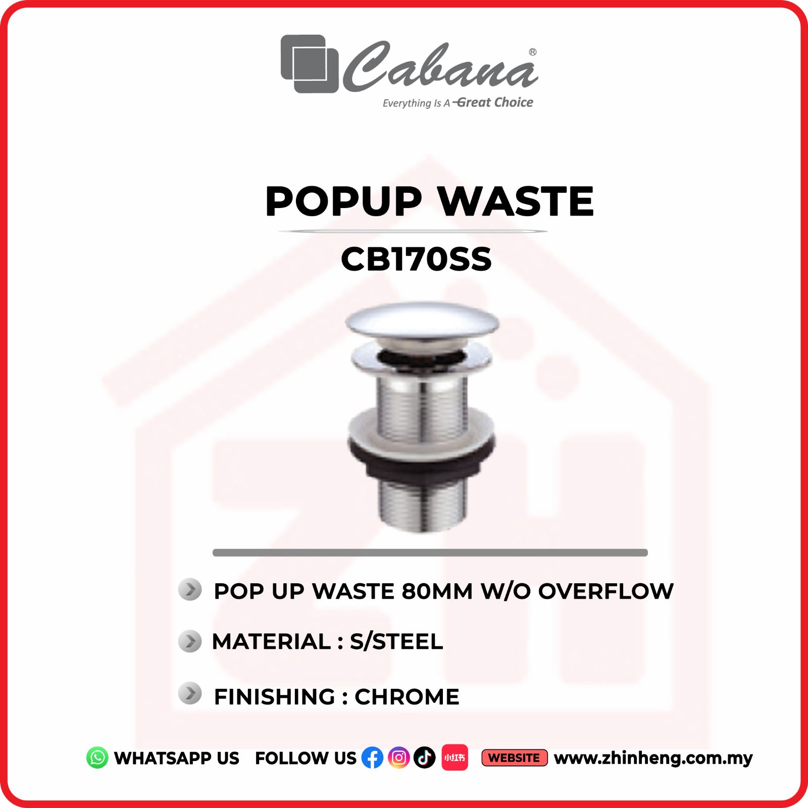 CABANA Pop Up Waste 80mm CB170SS