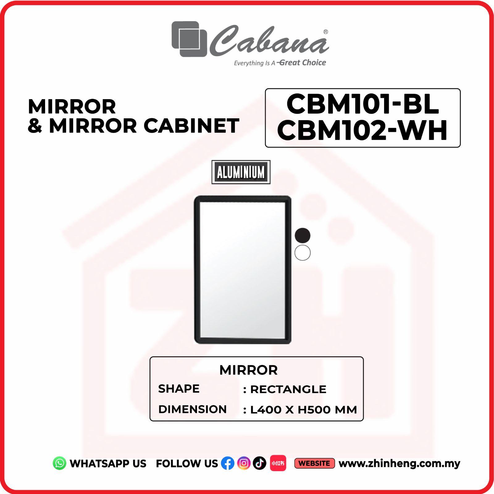 CABANA MIRROR CBM101-BL & CBM102-WH