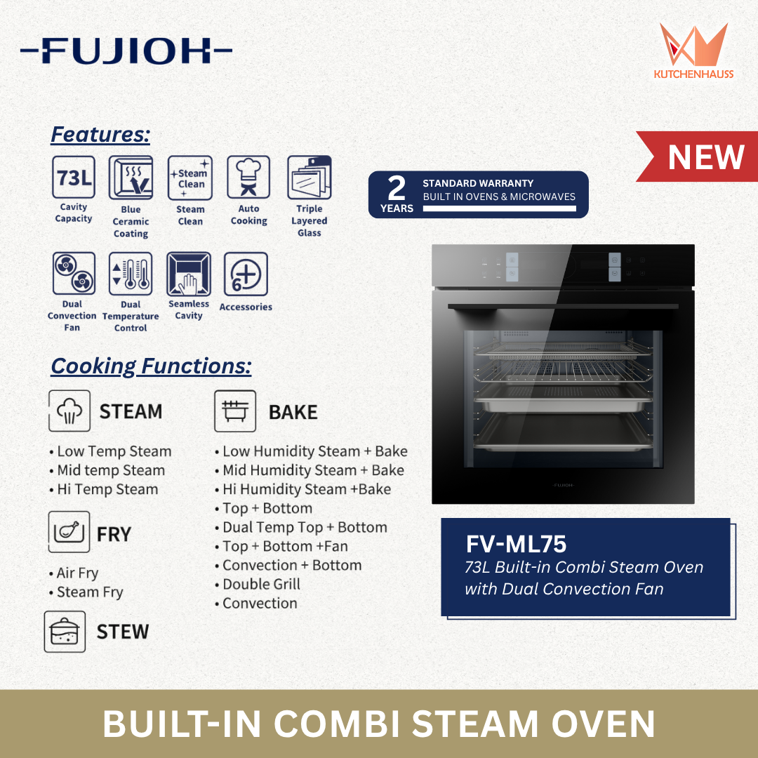 [NEW LAUNCHED] FUJIOH - 73L Built-in Combi Steam Oven with Dual Convection Fan FV-ML75