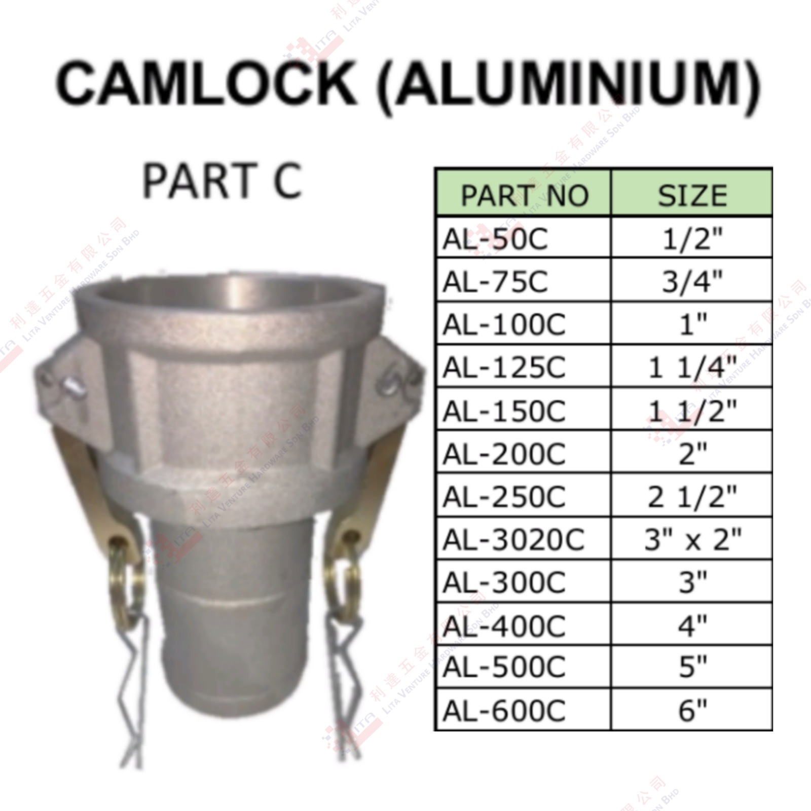 CAMLOCK ALUMINIUM - AL50C AL75C AL100C AL125C AL150C AL200C AL250C AL300C AL400C AL500C AL600C
