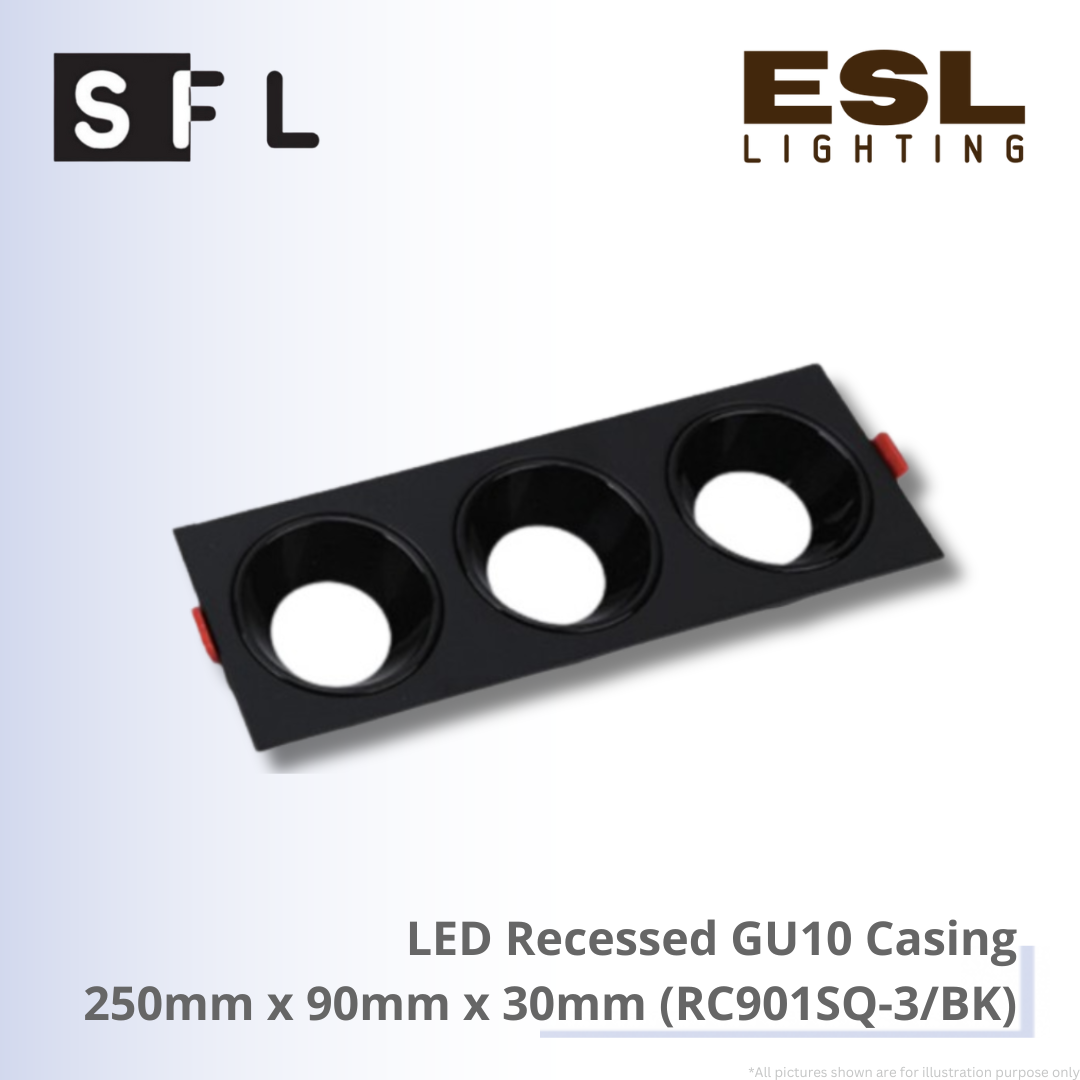 SFL LED Recessed GU10 Casing 250mm × 90mm × 30mm - RC901SQ-3/BK