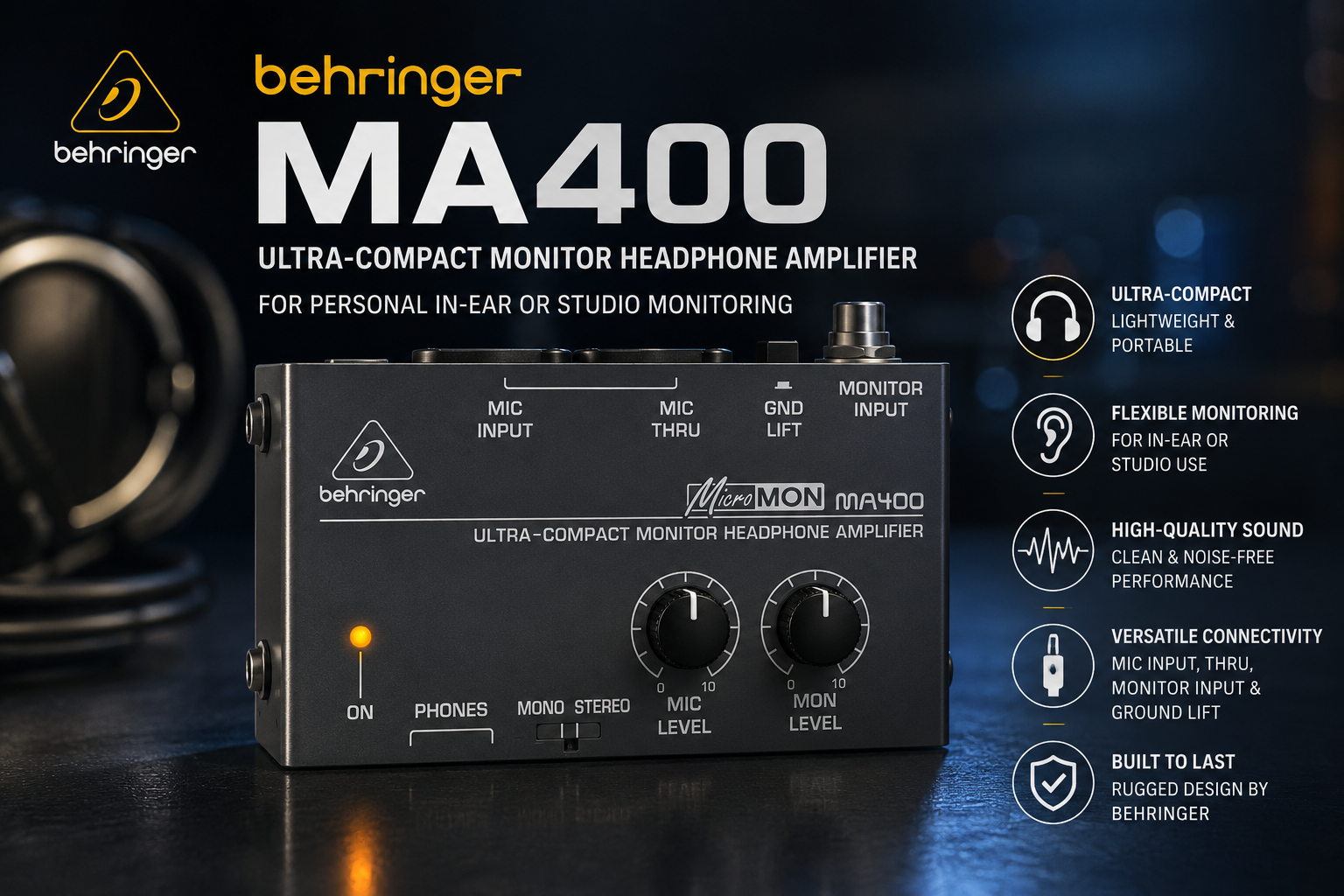 Behringer MA400 – Penguat Fon Kepala Monitor Ultra Kompak untuk Pemantauan Studio atau In-Ear Peribadi