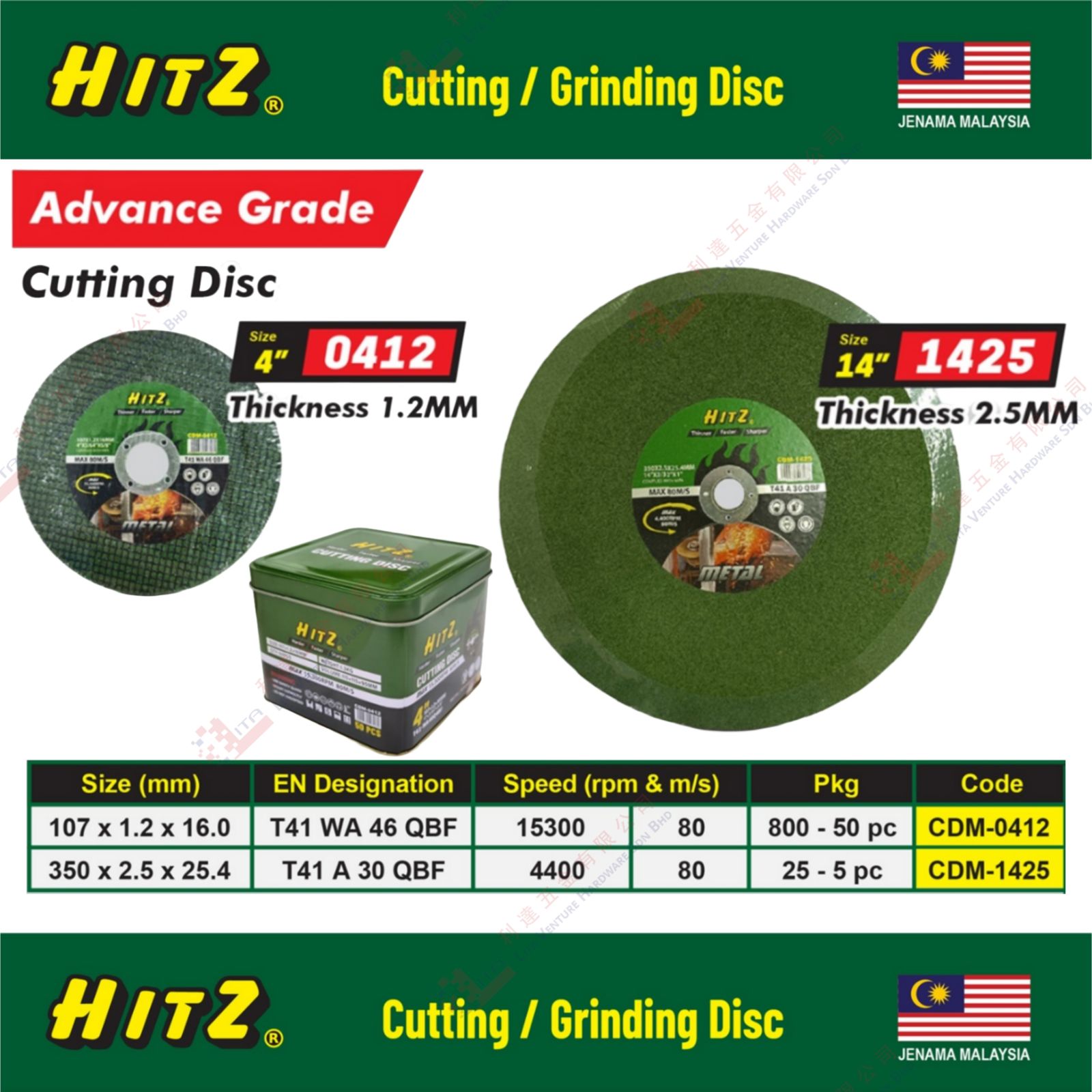 HITZ BRAND CUTTING DISC - CDM0412 CDM1425