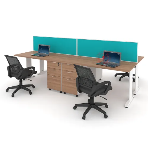 MJ Rectangular Workstation Cluster of 4 / Office Table Workstation / Meja Pejabat Kerja / Meja office