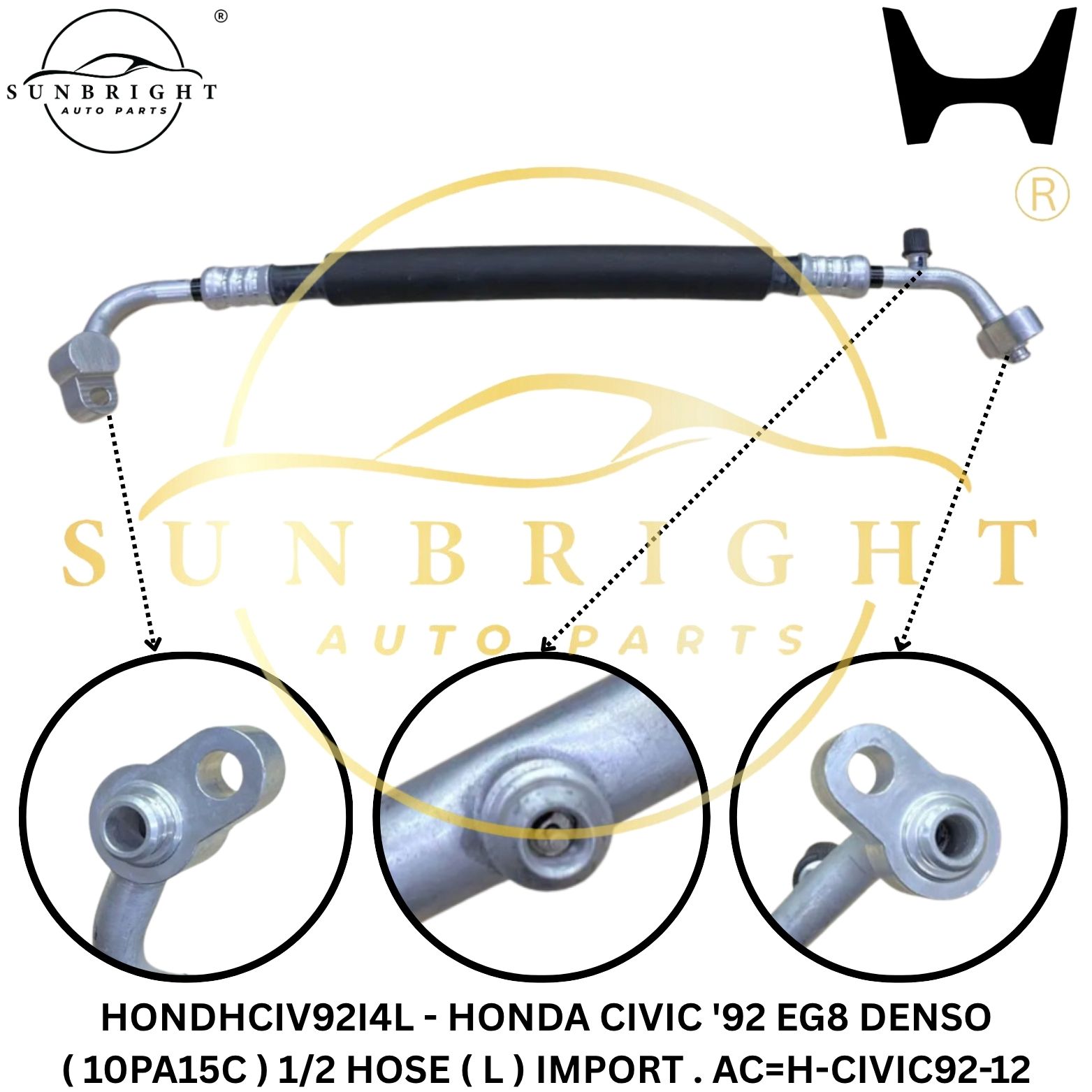 HONDHCIV92I4L - HONDA CIVIC '92 EG8 DENSO ( 10PA15C ) 1/2 HOSE ( L ) IMPORT . AC=H-CIVIC92-12