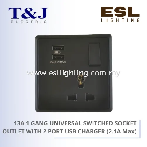 T&J SWITCHES INFINIT SERIES 13A 1 GANG UNIVERSAL SWITCHED SOCKET OUTLET WITH 2 PORT USB CHARGER (2.1AMax) - HC8318SUSB2 HC8318SUSB2-SBL HC8318SUSB2-MSB HC8318SUSB2-PS7 HC8318SUSB2-ST5