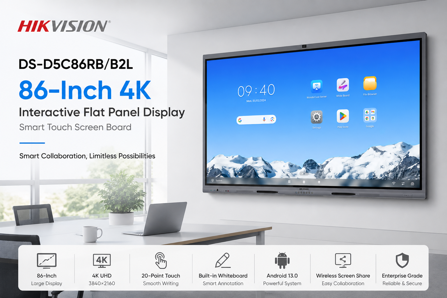 Hikvision DS-D5C86RB/B2L 86-Inch 4K Interactive Flat Panel Display | Smart Touch Screen Board Malaysia