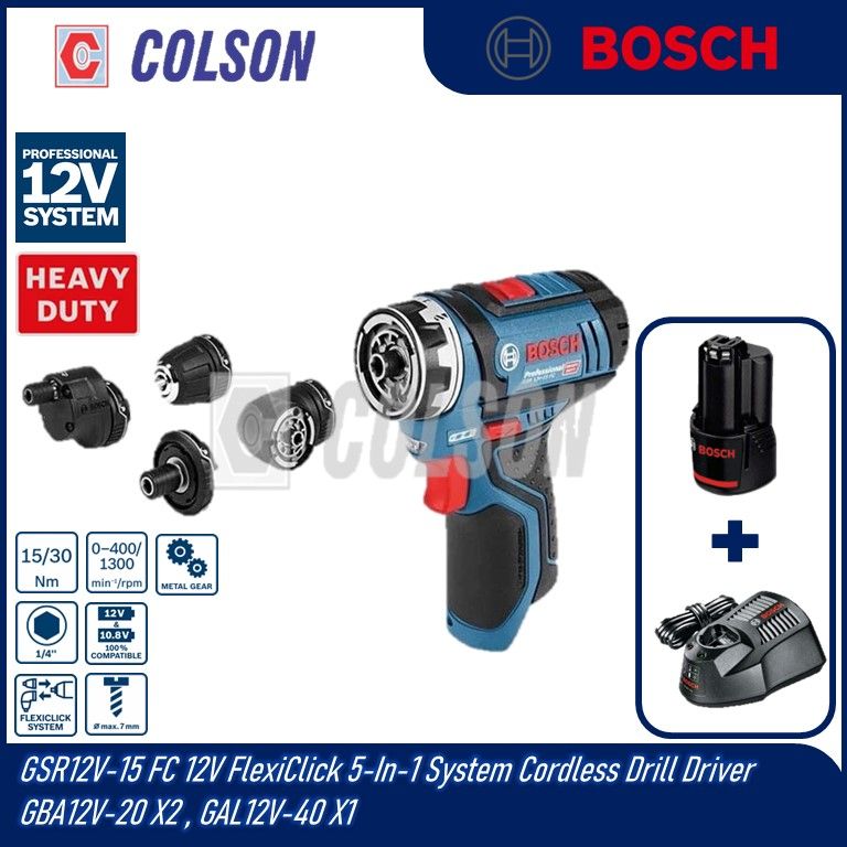 BOSCH GSR12V-15 FC 12V FlexiClick 5-In-1 System Cordless Drill Driver