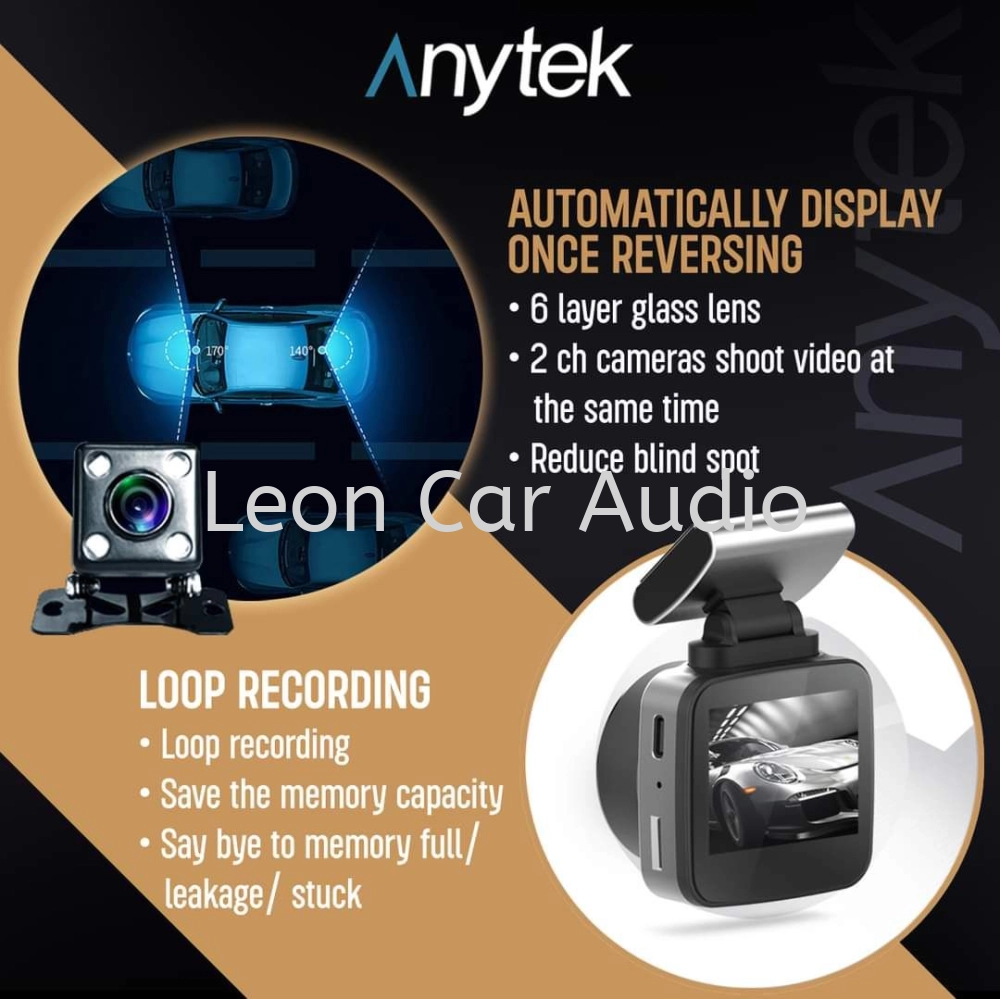 Leon anytek Q2M 2" ips 2 Way Lens 2k qhd dashcam recorder camera