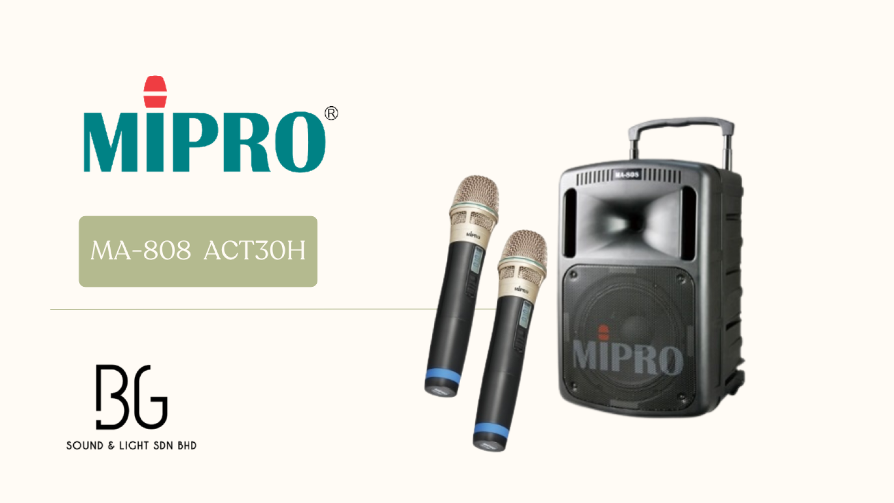 MIPRO MA-808 Portable Wireless PA System with Dual ACT-32H Handheld Microphones â 10â Speaker, High Power