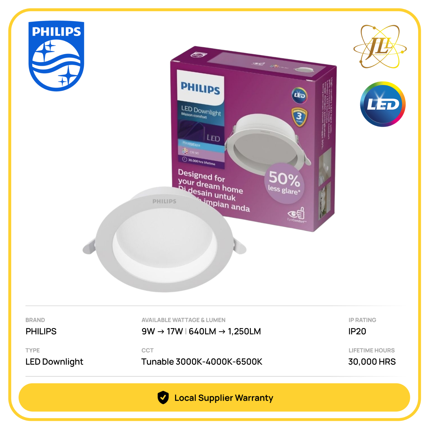 [NEW] PHILIPS MESON COMFORT SCENESWITCH RECESSED LED DOWNLIGHT TUNABLE CCT 3000K-4000K-6500K 30,000HRS CRI80 [9W/13W/17W] [640LM/950LM/1250LM] [4''/5''/6'']