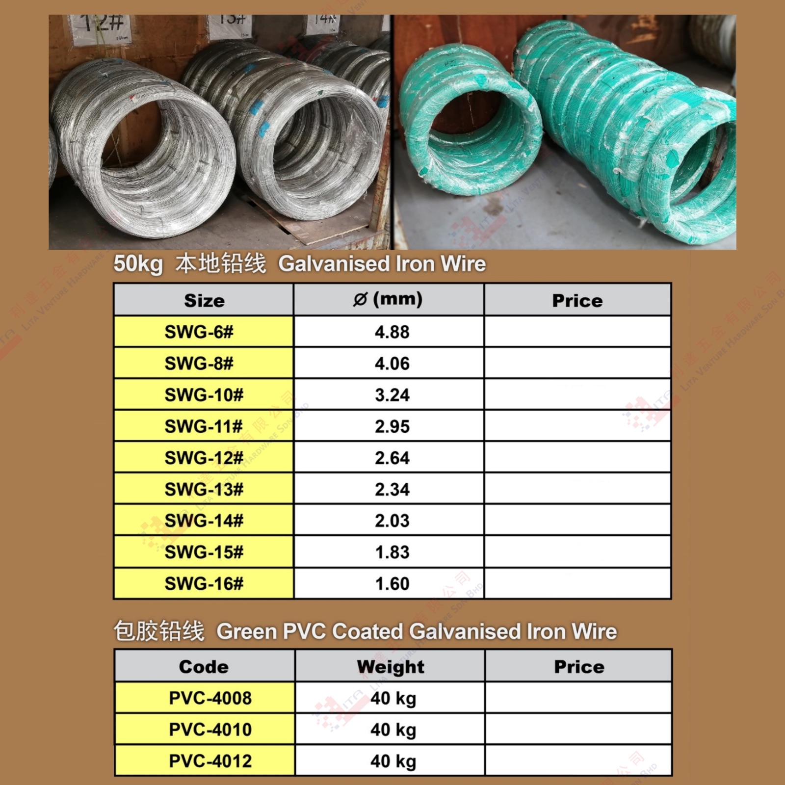 GALVANISED IRON WIRE & GREEN PVC COATED GALVANISED IRON WIRE -