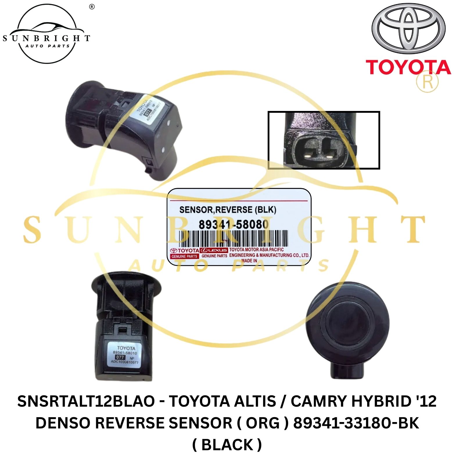 SNSRTALT12BLAO - TOYOTA ALTIS / CAMRY HYBRID '12 DENSO REVERSE SENSOR ( ORG ) 89341-33180-BK ( BLACK )