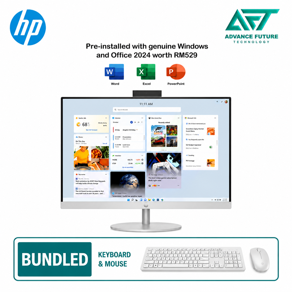 HP 24-cr0259d 23.8" FHD All-in-One Desktop PC Shell White ( Intel Core i5 1334U, 8GB, 512GB SSD, Intel, W11, H&S 2024&M365 )
