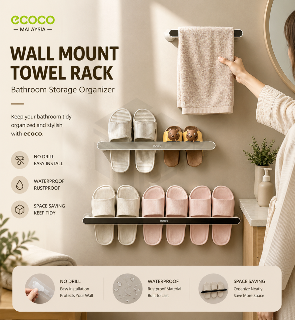 LODER ECOCO Towel Rack Free Punch Toilet Simple Bathroom Creative Bath Towel Rack Wall Hanging Decoration Shelf Wall-Mount