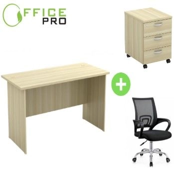 Standard Table + Mobile Pedestal 3D + Office Curve Mesh Chair IPEXT 127 