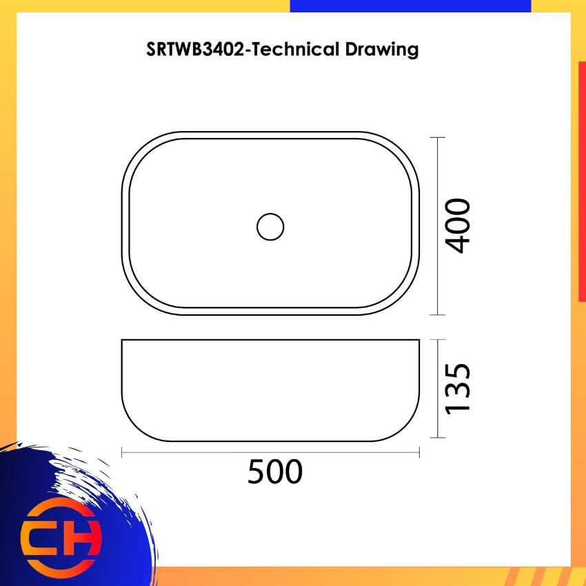 SORENTO COUNTER TOP DESIGNER BASIN SRTWB3402 ( L500xW400xH135mm )