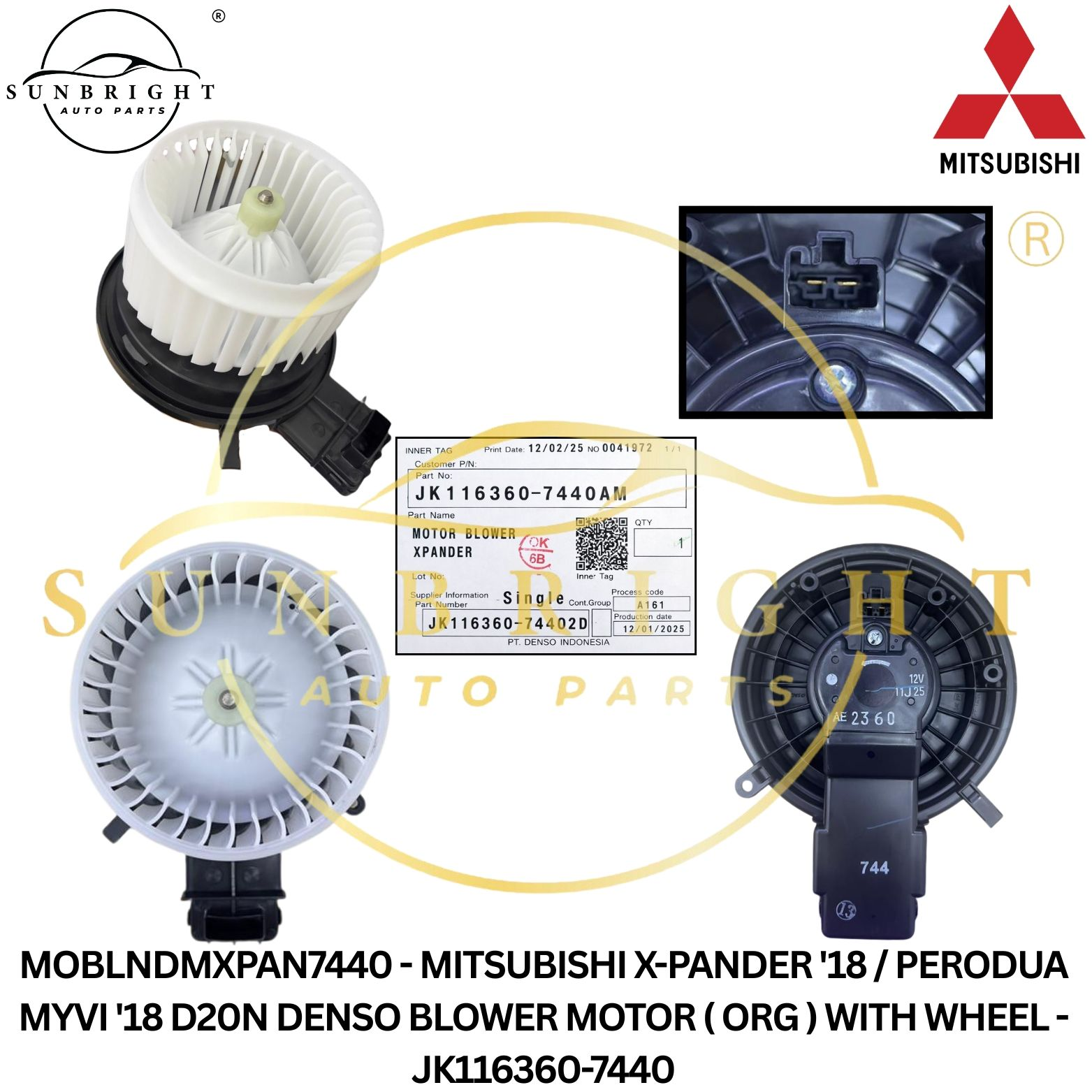 MOBLNDMXPAN7440 - MITSUBISHI X-PANDER '18 / PERODUA MYVI '18 D20N DENSO BLOWER MOTOR ( ORG ) WITH WHEEL - JK116360-7440