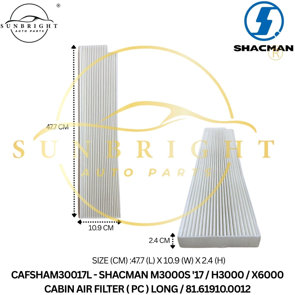 CAFSHAM30017L - SHACMAN M3000S '17 / H3000 / X6000 CABIN AIR FILTER ( PC ) LONG / 81.61910.0012