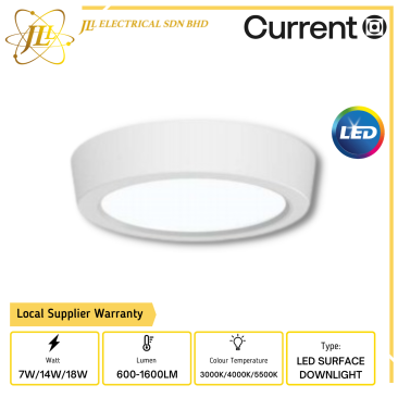 CURRENT UNO 220-240V 600-1600LM 25000HRS SELECTABLE 3CCT ROUND LED SURFACE EDGELIT DOWNLIGHT 2YEARS WARRANTY [7W 4INCH/14W 6INCH/18W 8INCH]