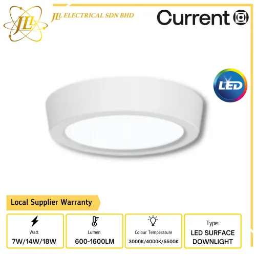 CURRENT UNO 220-240V 600-1600LM 25000HRS SELECTABLE 3CCT ROUND LED SURFACE EDGELIT DOWNLIGHT 2YEARS WARRANTY [7W 4INCH/14W 6INCH/18W 8INCH] 