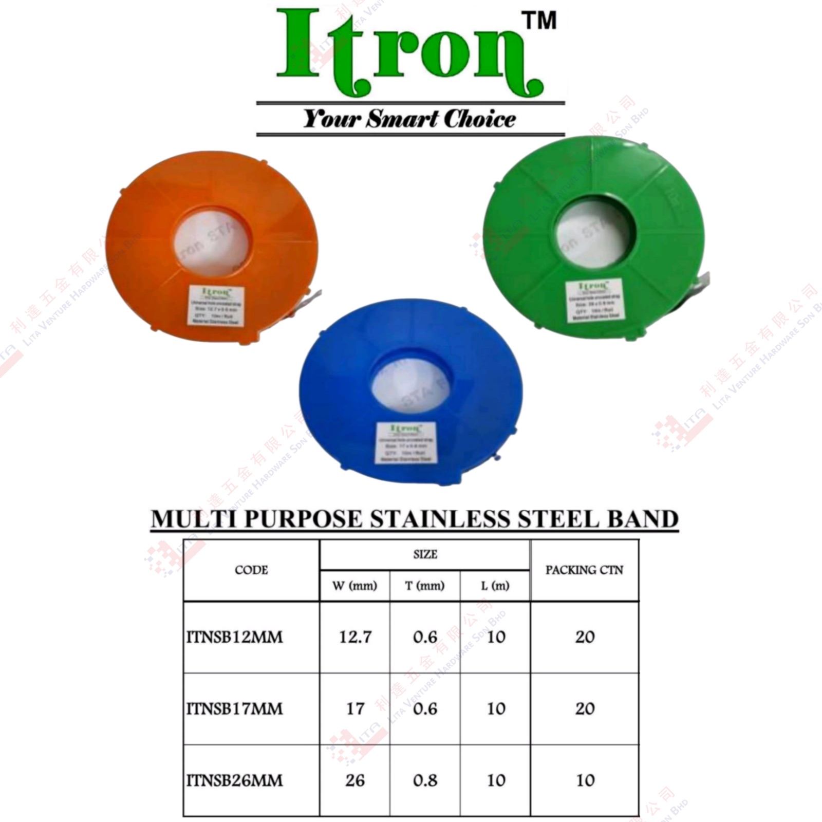 ITRON BRAND MULTI PURPOSE STAINLESS STEEL BAND - ITNSB12MM ITNSB17MM ITNSB26MM