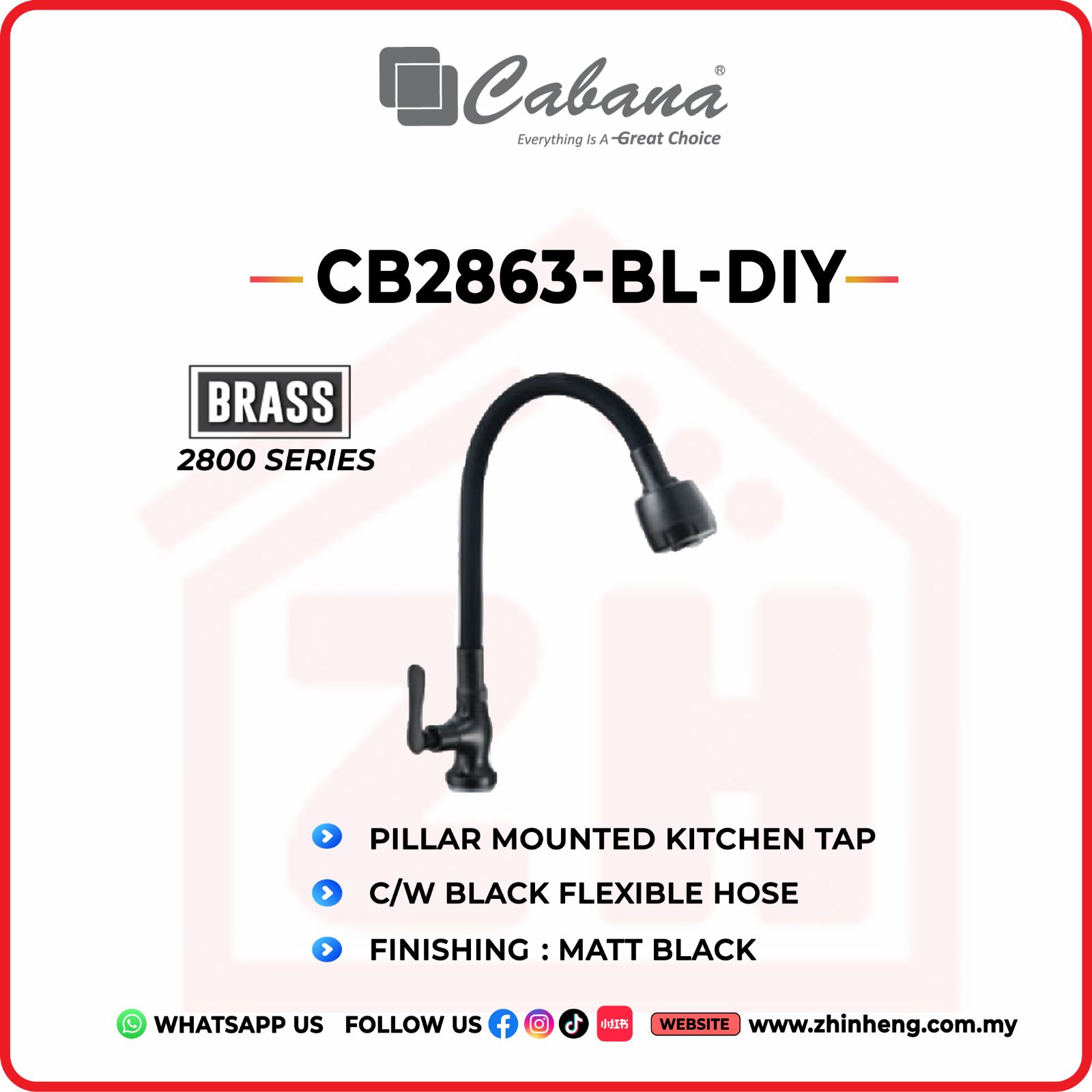 CABANA Pillar Mounted Kitchen Tap CB2863-BL-DIY