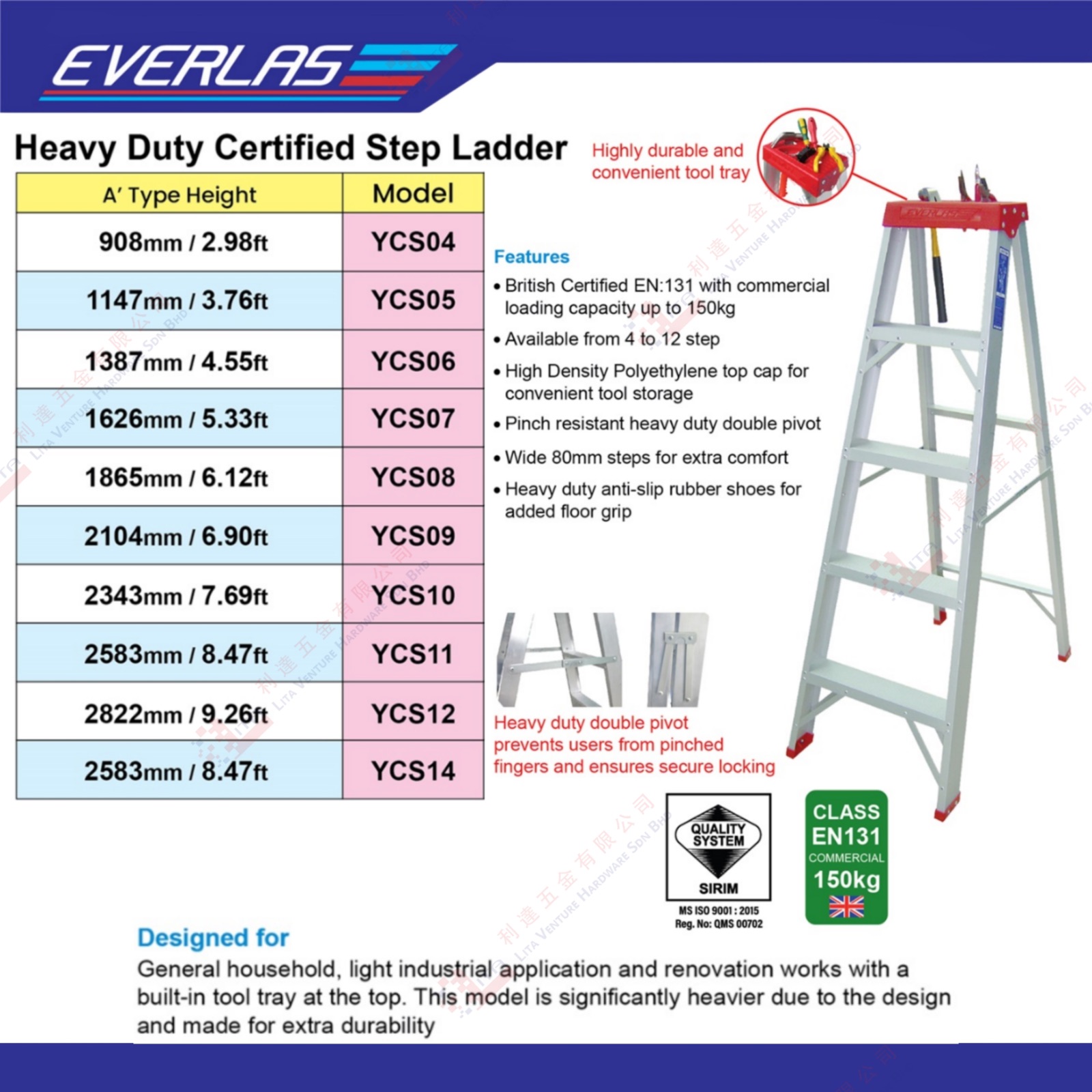 EVERLAS BRANDCERTIFIED STEP LADDER - YCS04 YCS05 YCS06 YCS07 YCS08 YCS09 YCS10 YCS11 YCS12 YCS14