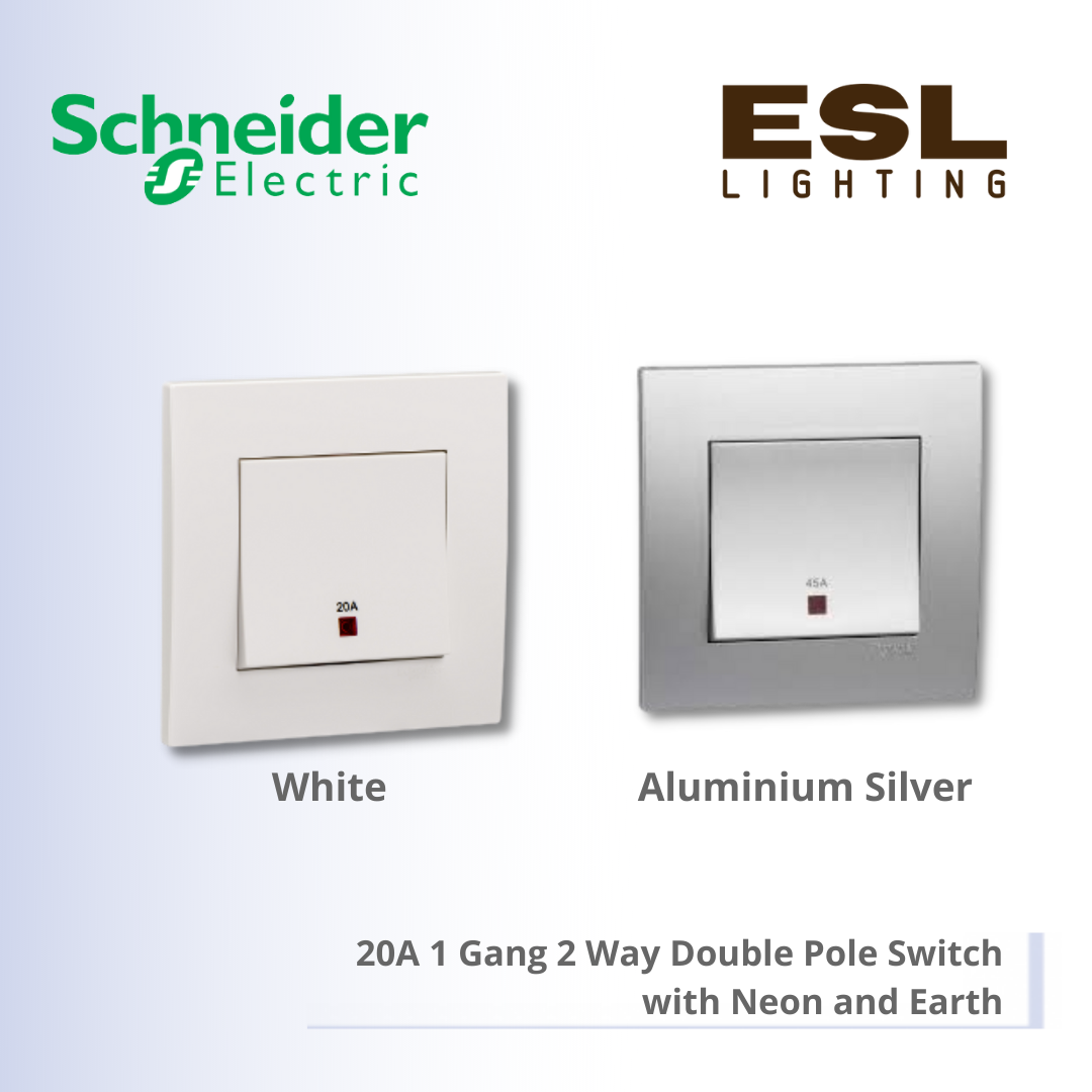 SCHNEIDER Vivace 20A 1 Gang 2 Way Double Pole Switch with Neon and Earth - KB31D20NE_2_WE_G11 KB31D20NE_2_AS_G11