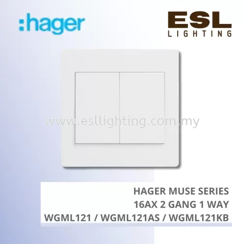 HAGER Muse Series - 16AX 2 gang 1 way - WGML121 / WGML121AS / WGML121KB