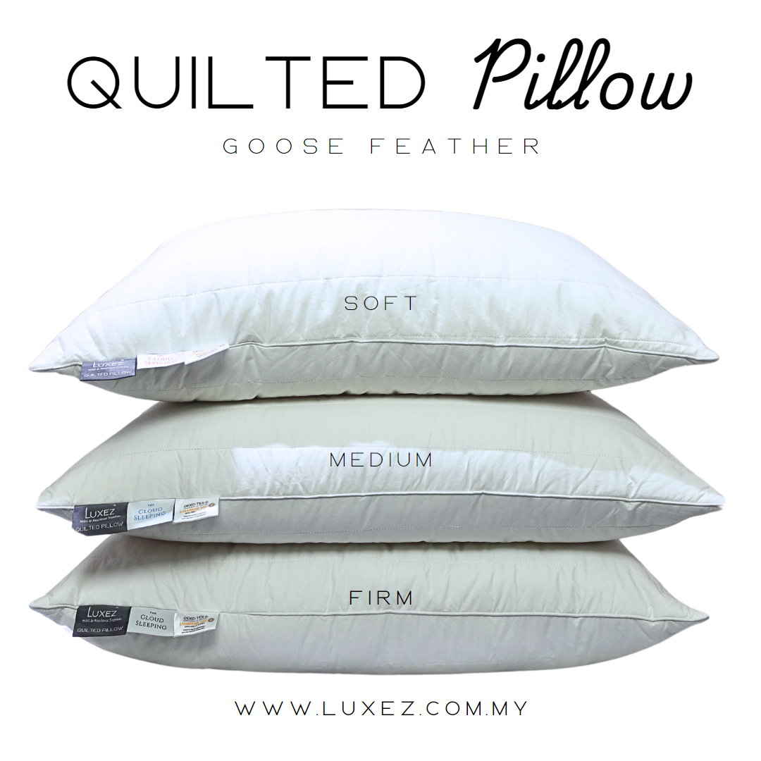 Luxez Quilted Goose Feather Hotel Pillow Soft Medium Firm