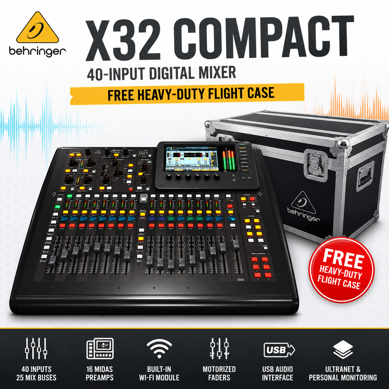 Behringer X32 Compact – Pencampur Digital 40-Input dengan Kotak Penerbangan Percuma