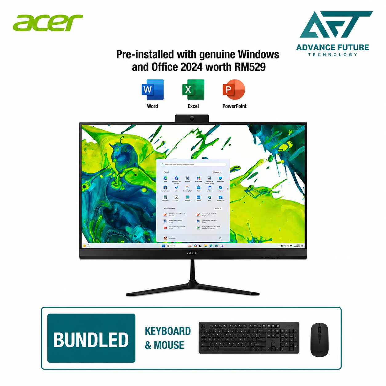 Acer Aspire C27B-GARL-225W11 27" FHD All-in-One Desktop PC Black ( Intel Core Ultra 5 225U, 16GB, 1TB SSD, Intel, W11, H&S 2024&M365 )